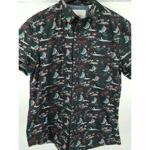 Cactus Mens Short Sleeve Button Up Shirt‎ Size Large L Hawaiian Style Bamboo Hut